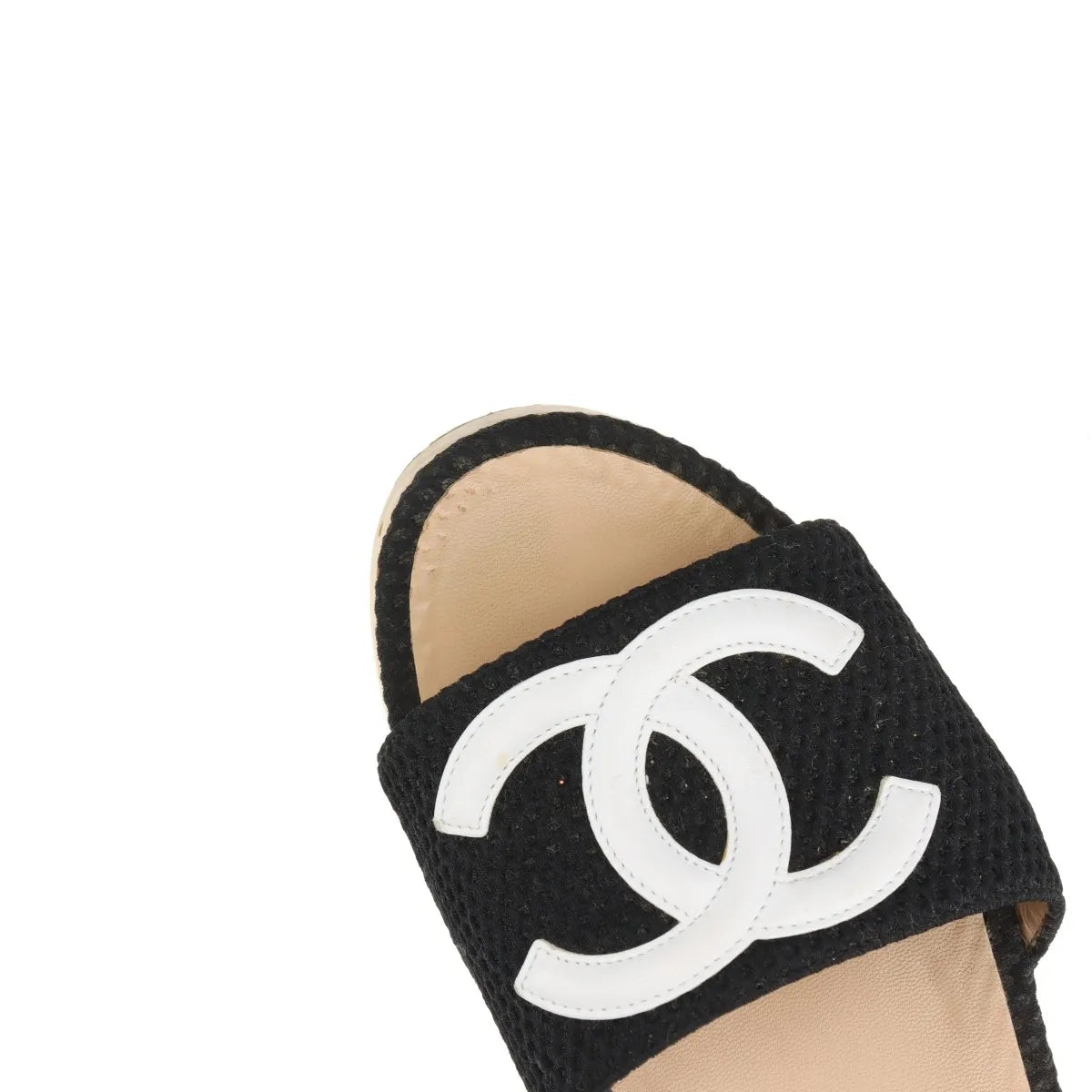 Chanel CC Logo Fabric Block Sandal Black