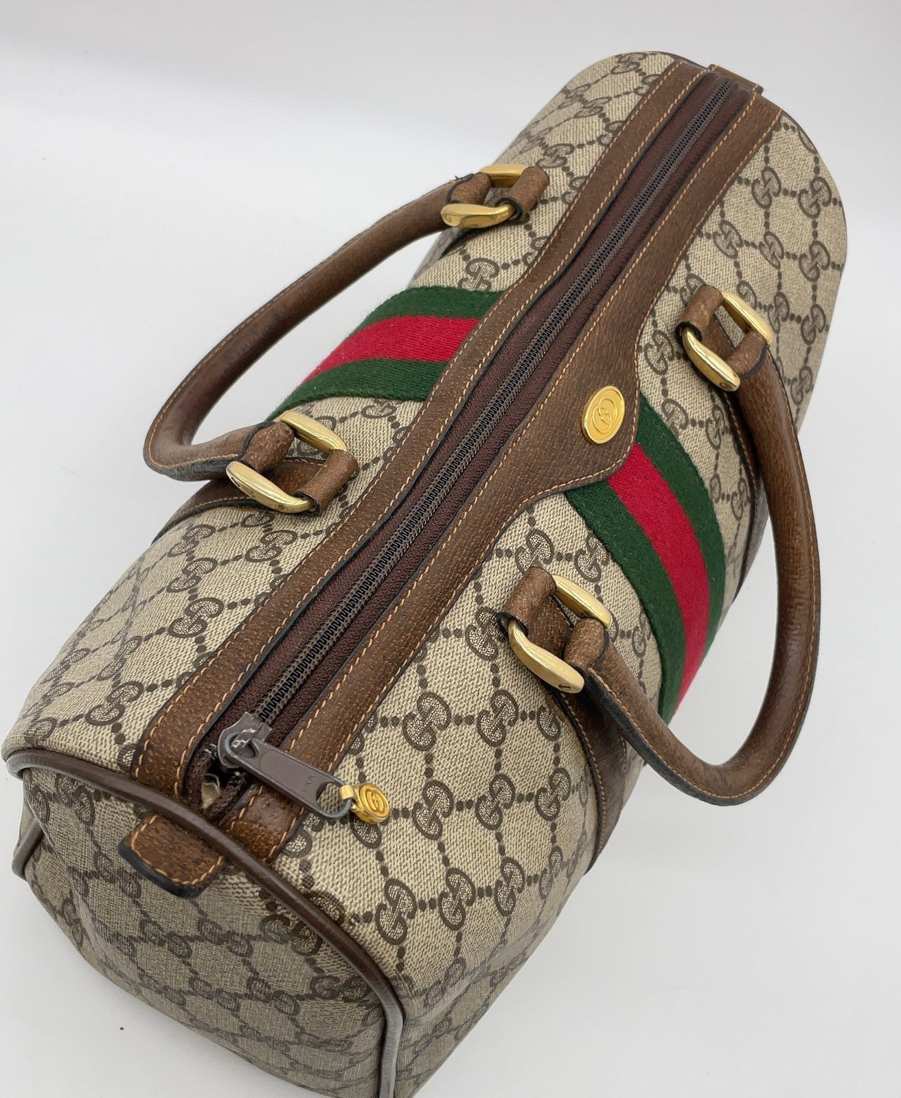 Gucci GG Supreme PVC Sherry Line Boston Bag Beige