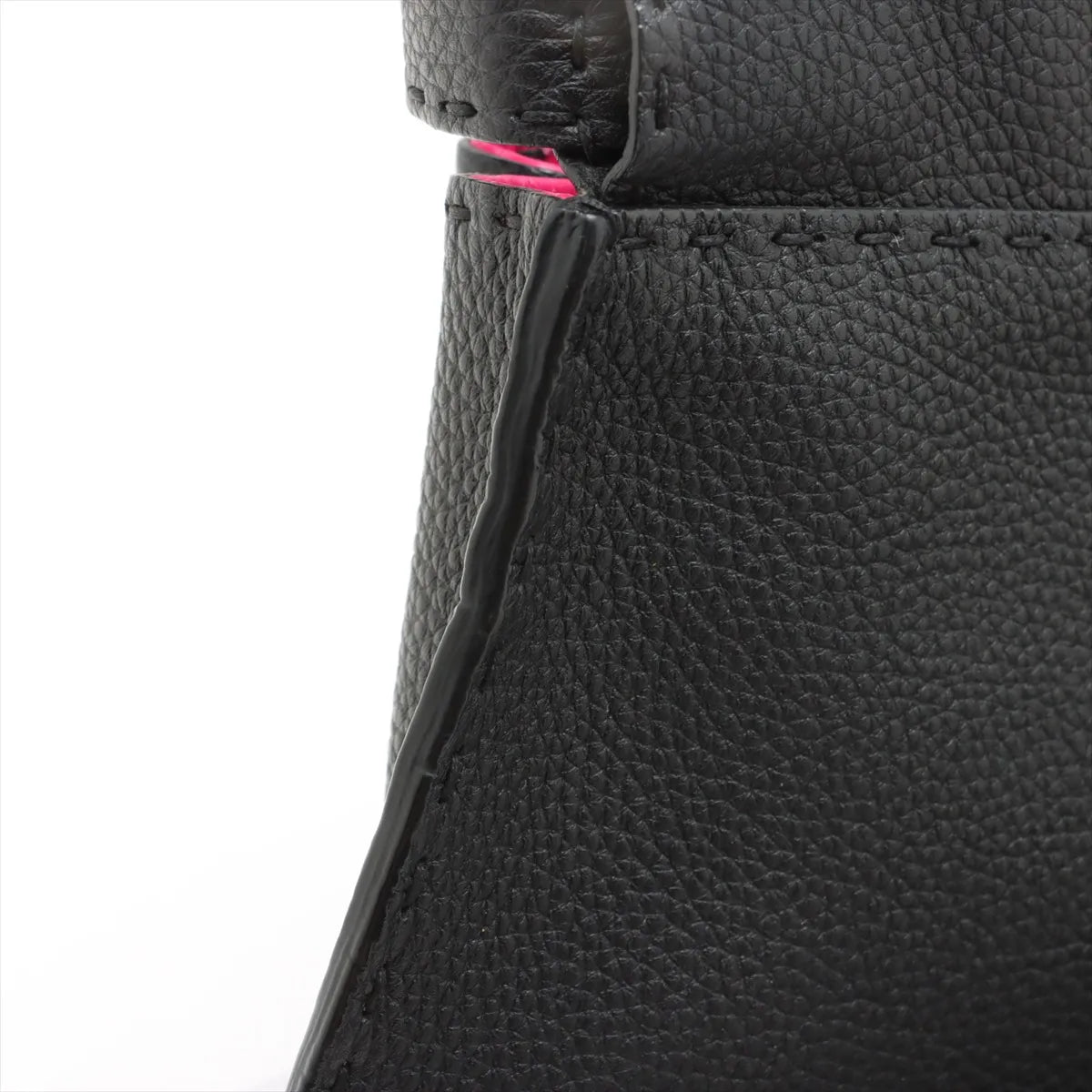 Fendi Peekaboo Regular Selleria Leather Two-Way Handbag Black x Hot Pink