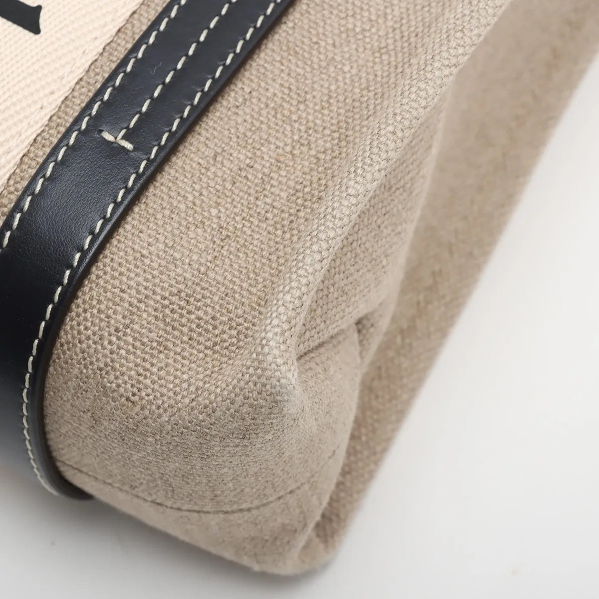 Chloe Woody Small Canvas Leather Two-Way Handbag Beige x Black