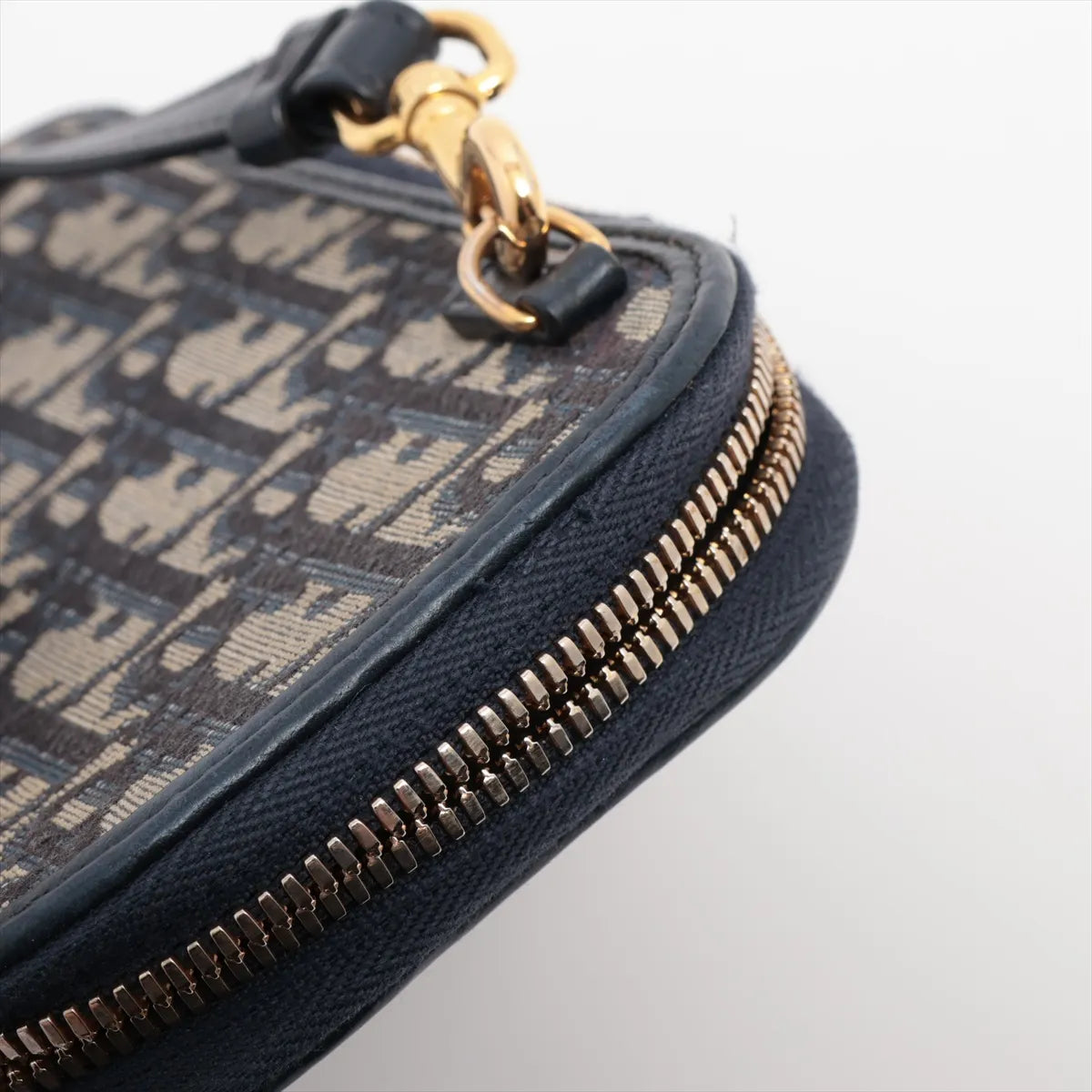 Christian Dior Oblique Canvas Leather Phone Chain Shoulder Bag Navy Blue