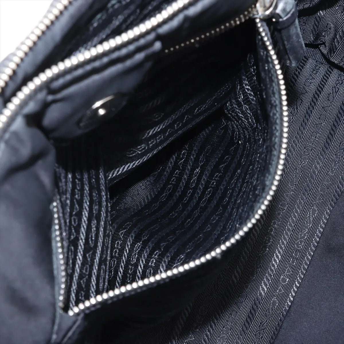 Prada Tessuto Bomber Nylon Leather Handbag Black