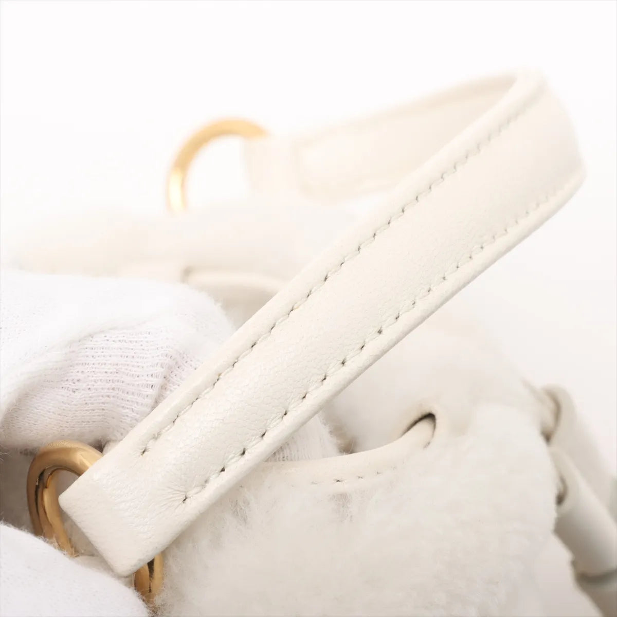 Miu Miu Fur Leather Two-Way Bucket Bag White
