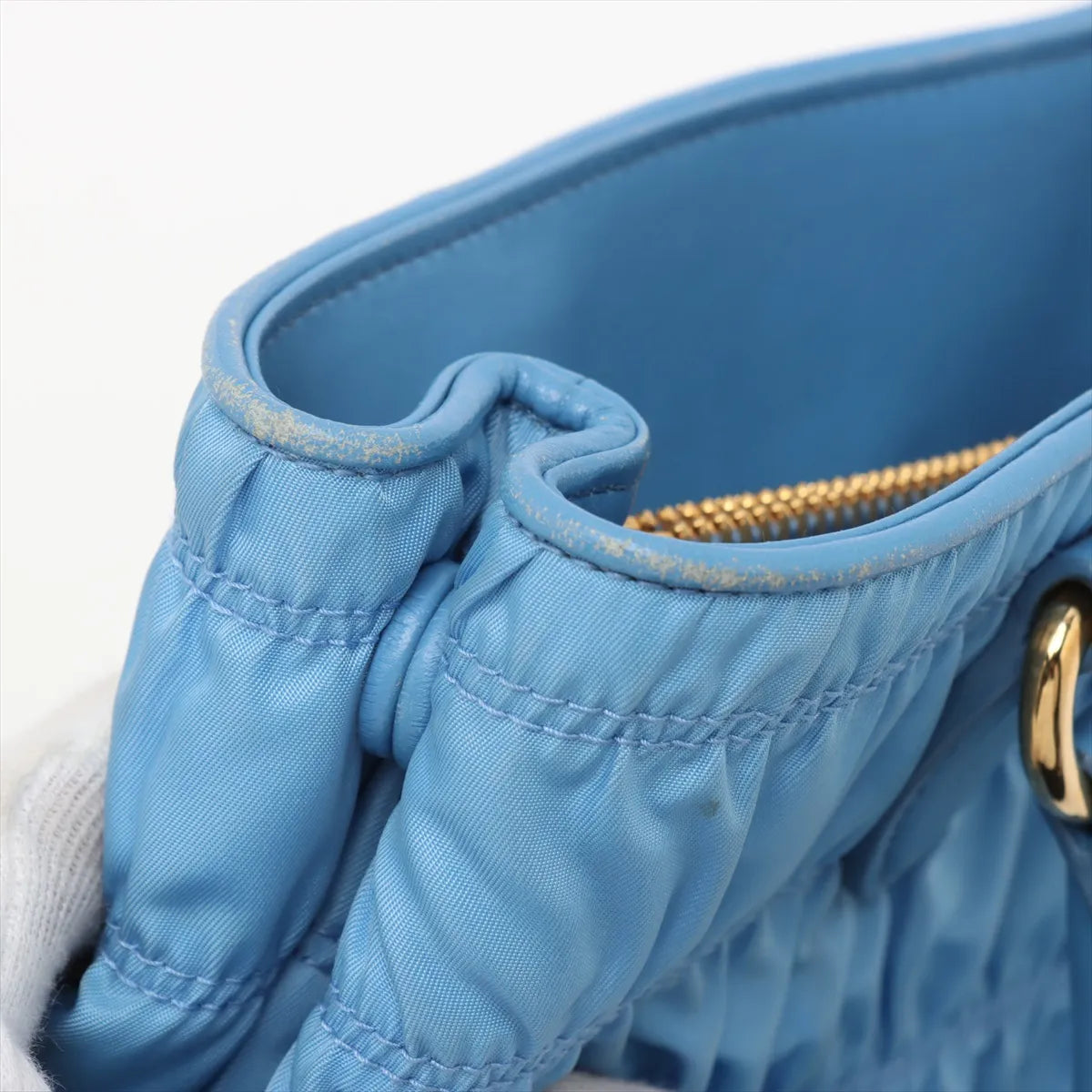 Prada Nappa Gaufre Nylon Leather Handbag Blue