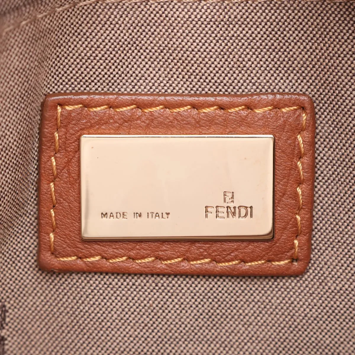 Fendi Zucchino Canvas Leather Shoulder Bag Beige×Brown