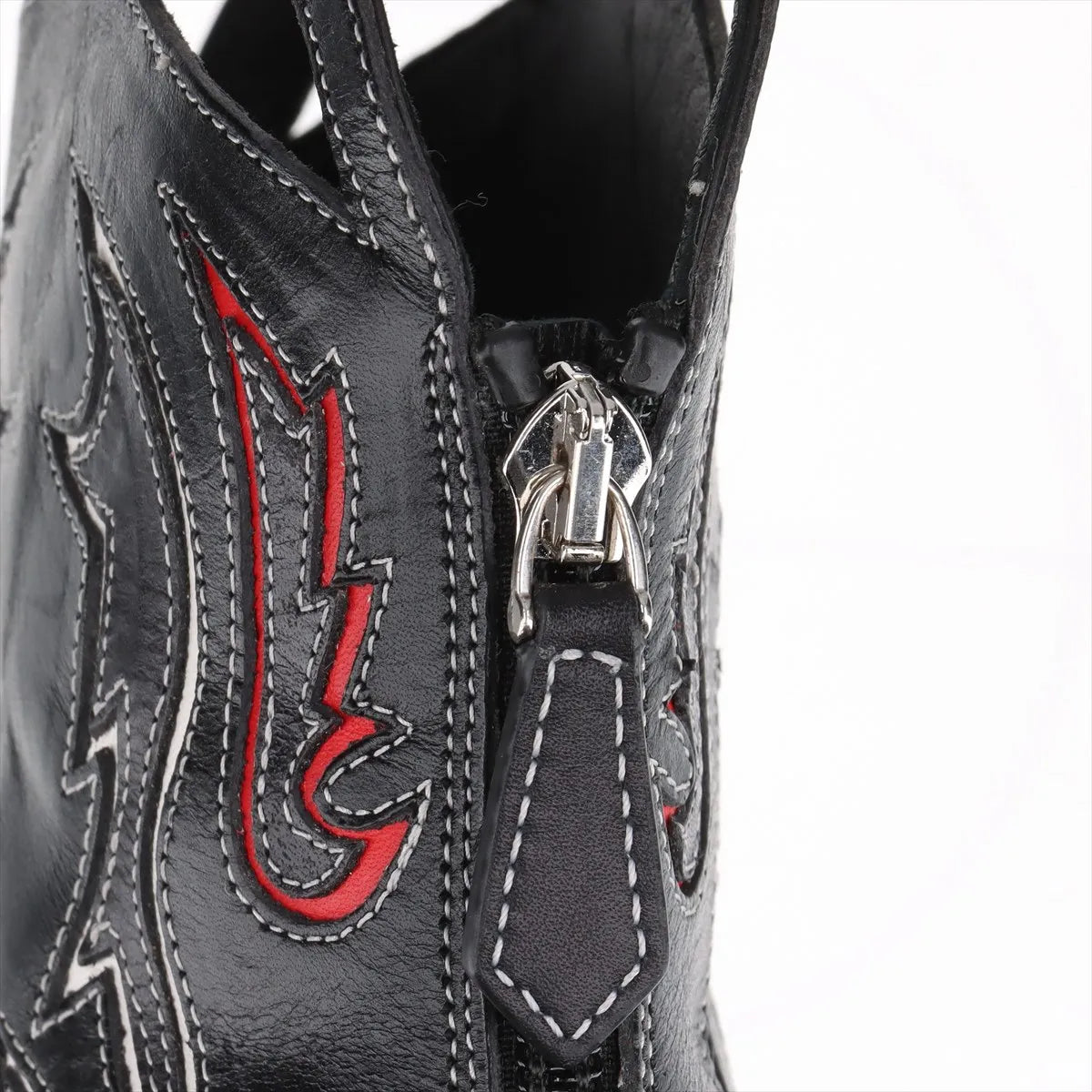 Burberry Leather Western Boots Ladies' Black x Red