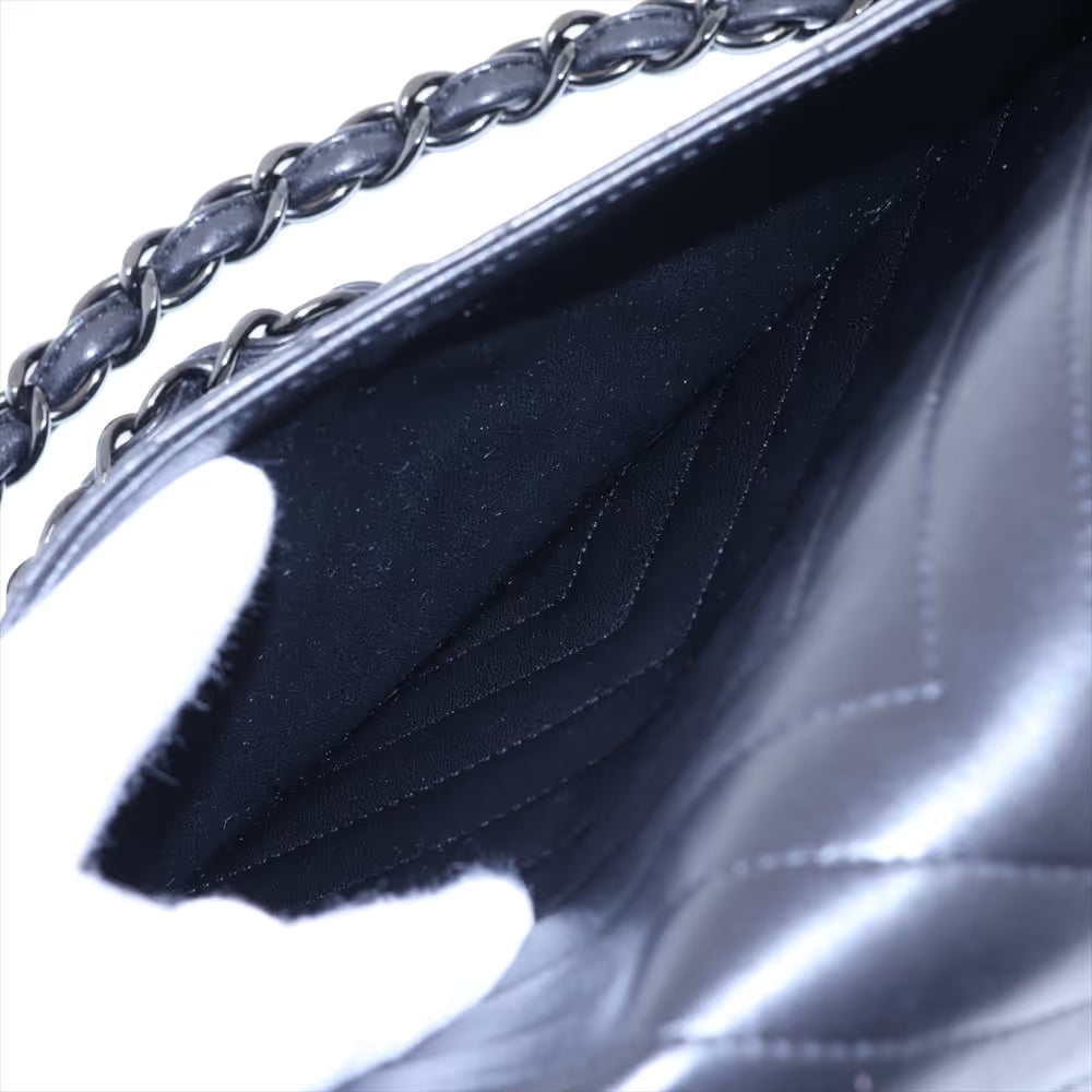 Chanel Chevron Stitch Lambskin Double Flap Double Chain Bag Black