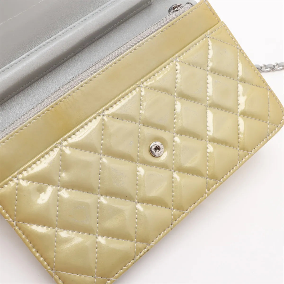 High Quality Chanel CC Logo Matelasse Patent Leather Chain Wallet Yellow