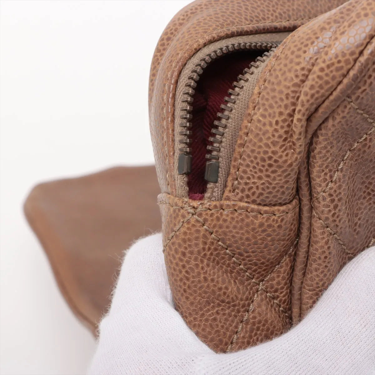 Chanel CC Logo Matelasse Caviar Skin Single Flap Double Chain Bag Brown