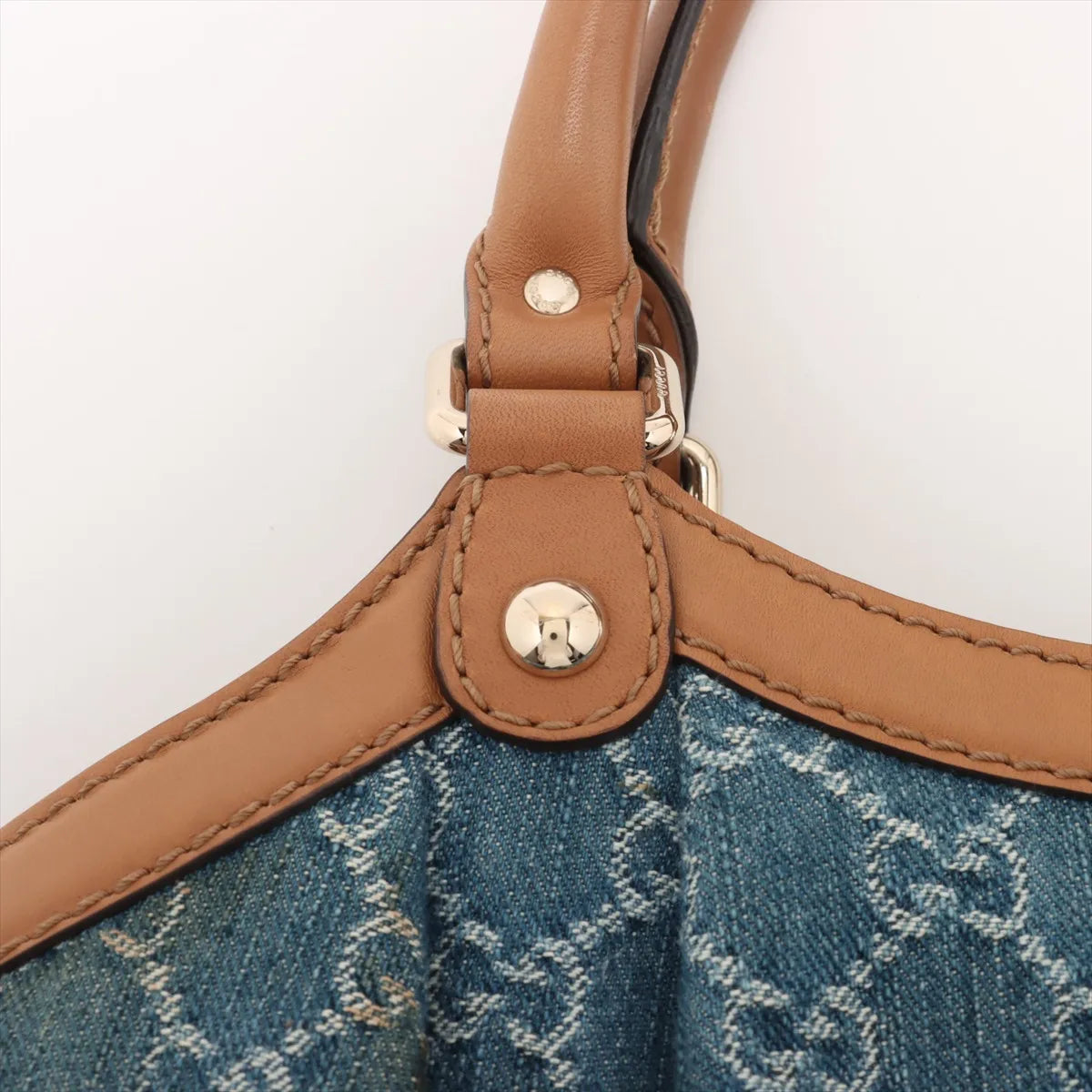 Gucci GG Logo Denim Leather Handbag Blue