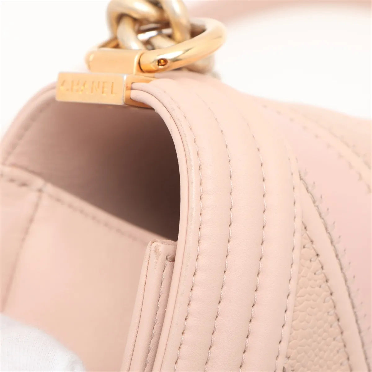 Chanel Boy Chevron V Stitch Chain Shoulder Bag Beige