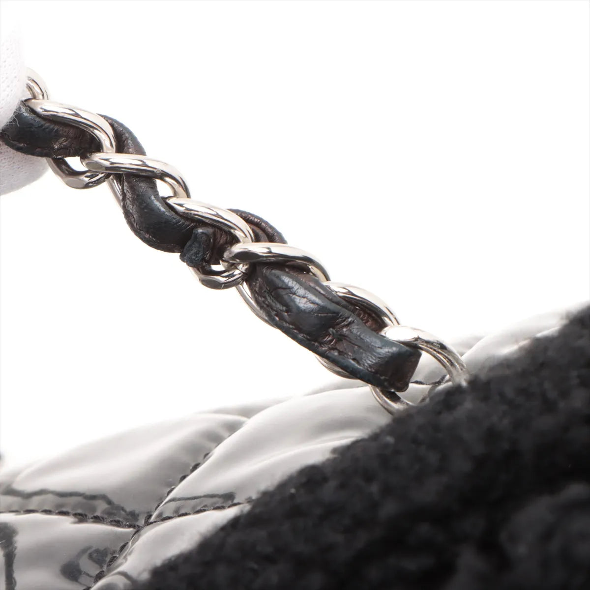 Chanel Matelasse Vinyl x Boa Chain Tote Bag Black