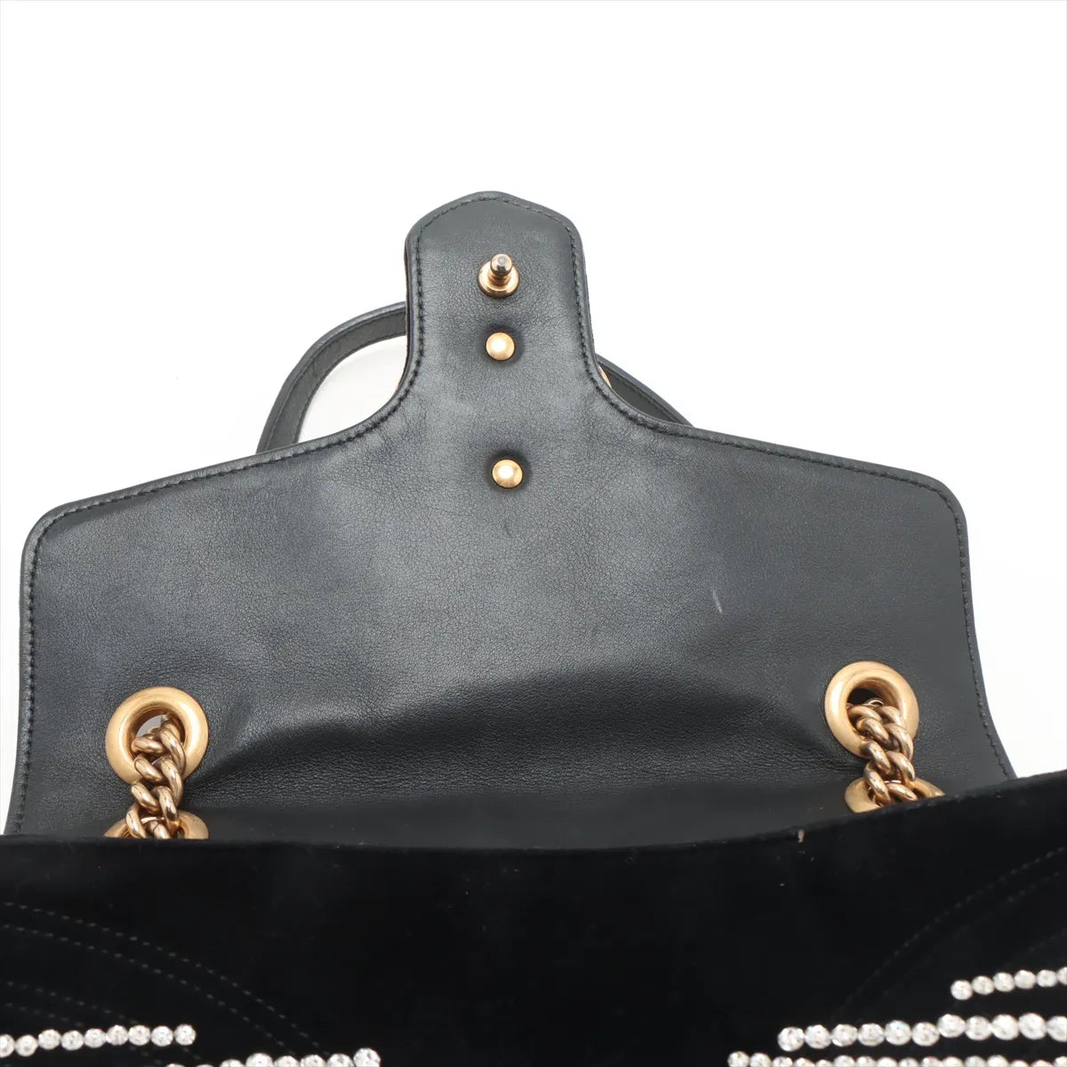 Gucci GG Marmont Crystals Velour x Bijou Chain Shoulder Bag Black