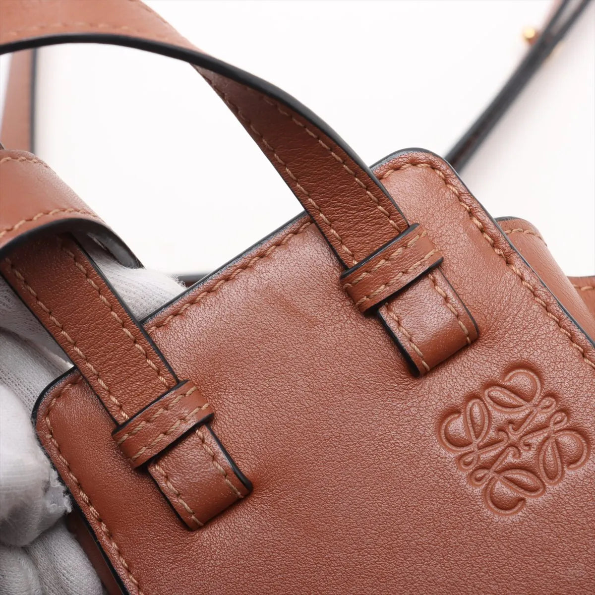 Loewe Hammock Mini Leather Canvas Two-Way Shoulder Bag Beige x Brown