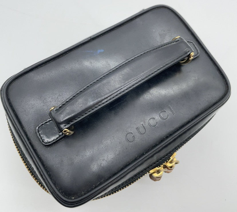 Gucci Bamboo Leather Vanity Handbag Black