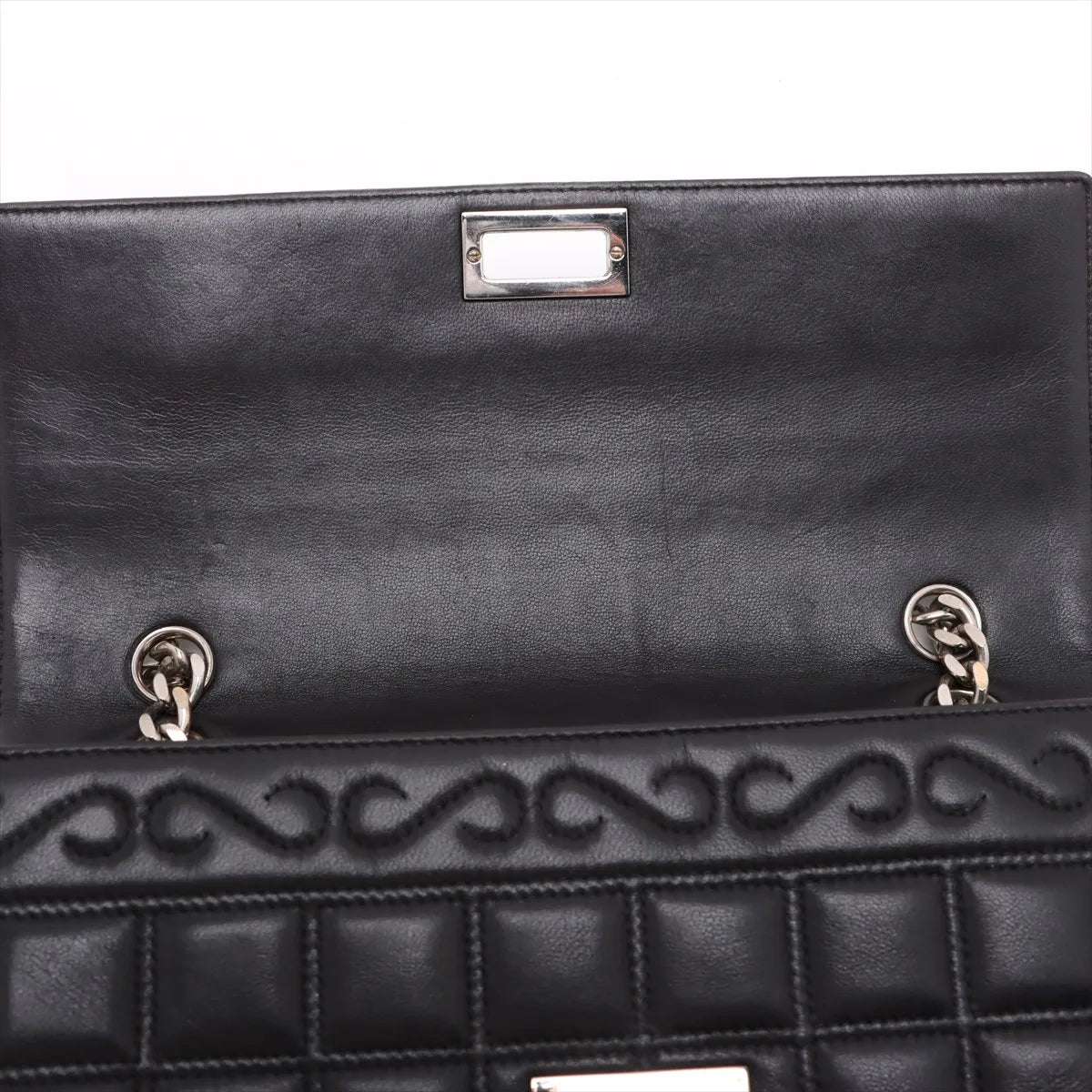 Chanel Chocolate Bar 2.55 Lambskin Single Flap Double Chain Bag Black