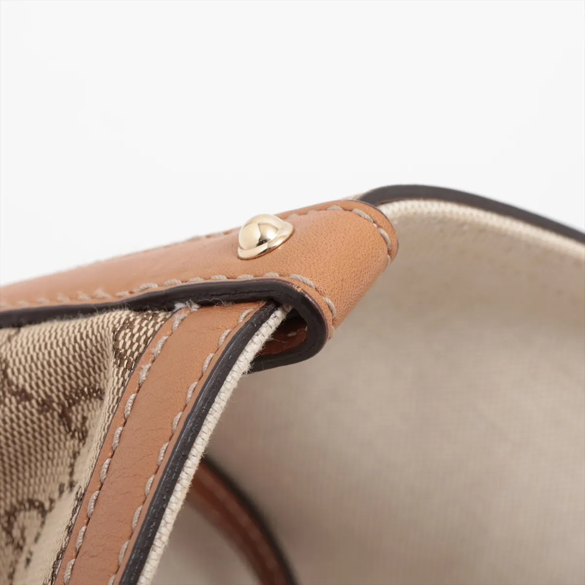 Gucci GG Canvas Leather Tote Bag in Beige Brown