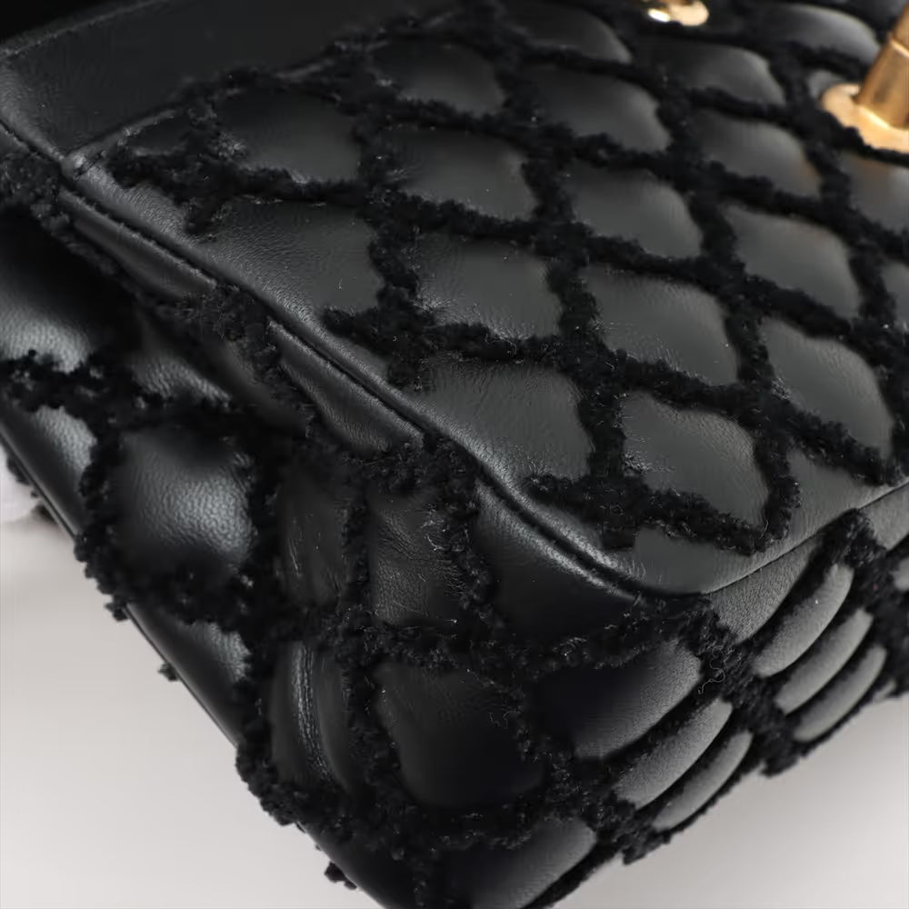 Chanel CC Logo Matelasse Lambskin Fabric Double Flap Double Chain Bag Black