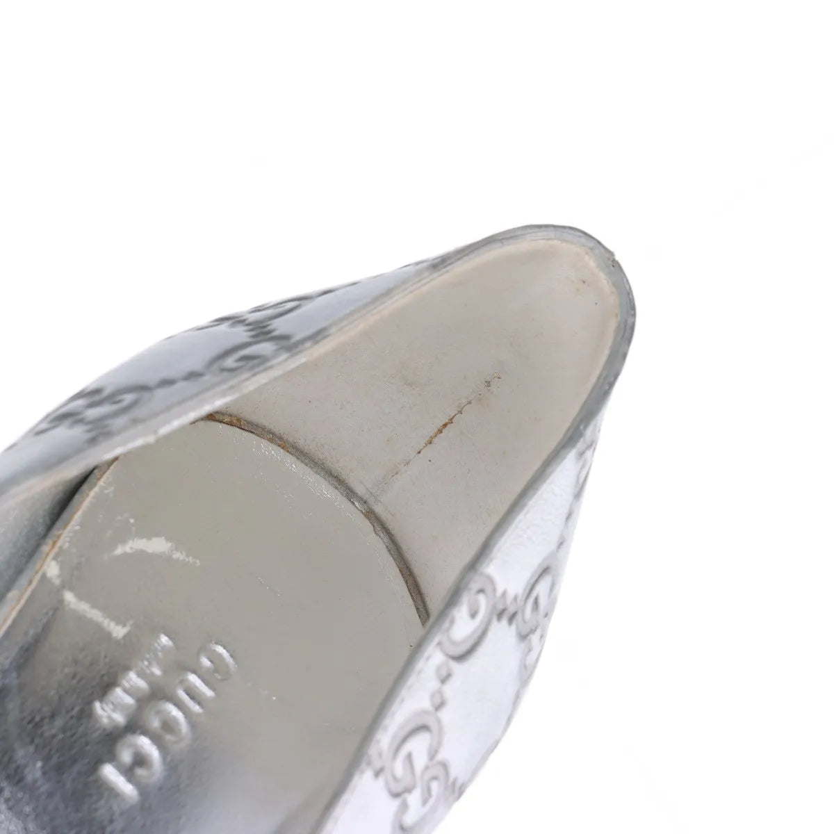 Gucci GG Logo Open-toe Pumps Silver