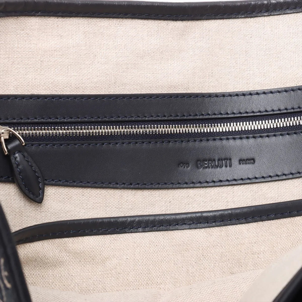 Berluti Calligraphy Canvas Leather Tote Bag Navy Blue
