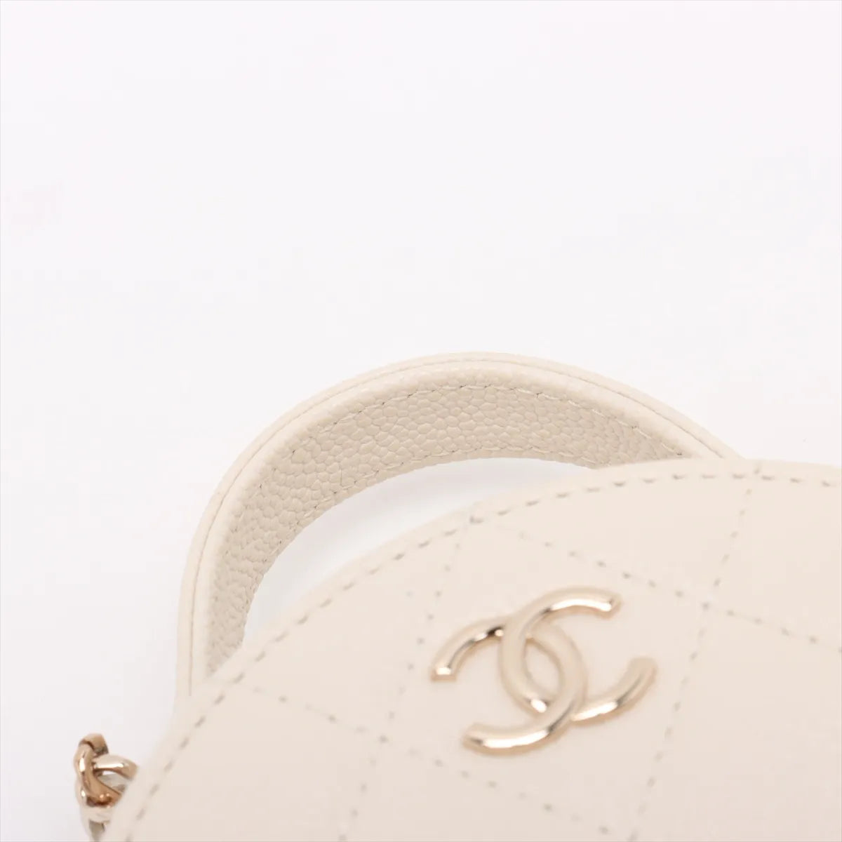 Chanel CC Logo Matelasse Caviar Skin Two-Way Round Shoulder Bag White