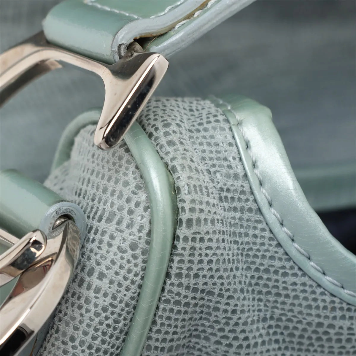 Christian Dior Double Saddle Lizard Embossing Leather Shoulder Bag Blue
