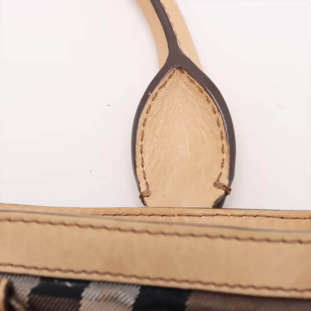 Burberry Nova Check Canvas Leather Two-Way Handbag Beige