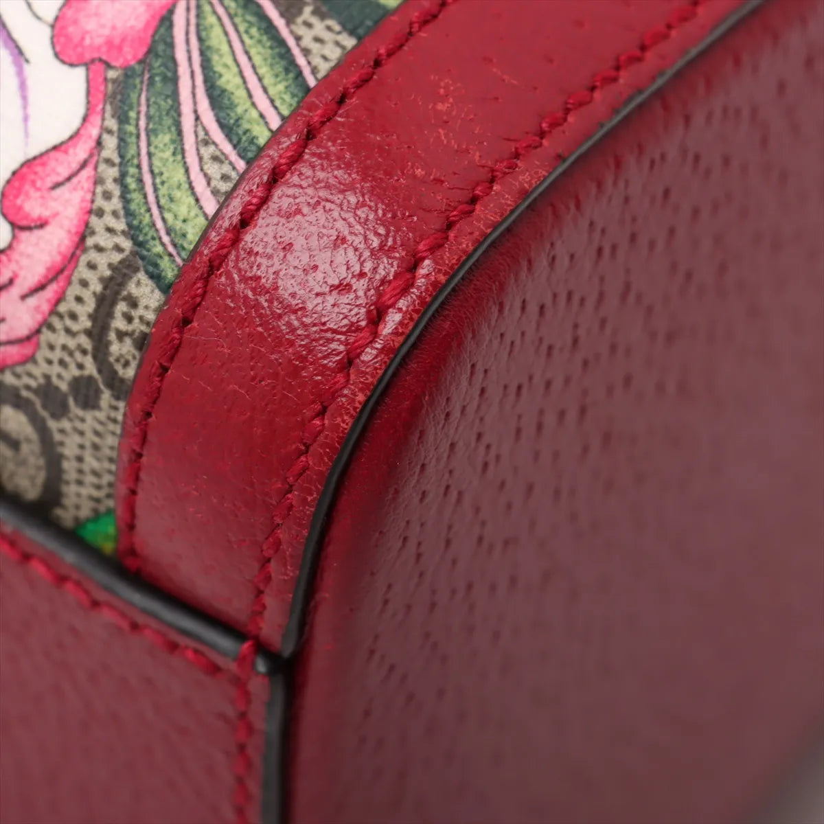 Gucci GG Floral Leather Two-Way Shoulder Bag Beige x Red
