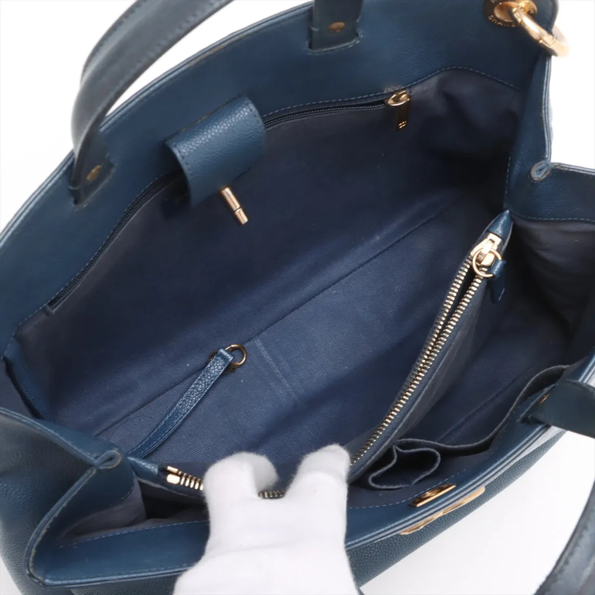 Chanel CC Logo Caviar Skin Two-Way Handbag Blue