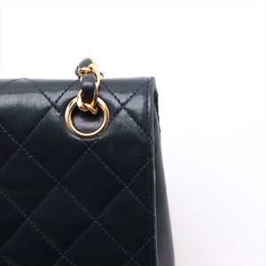 Chanel Matelassé Lambskin Leather Medium Double Flap Chain Shoulder Bag Navy Blue