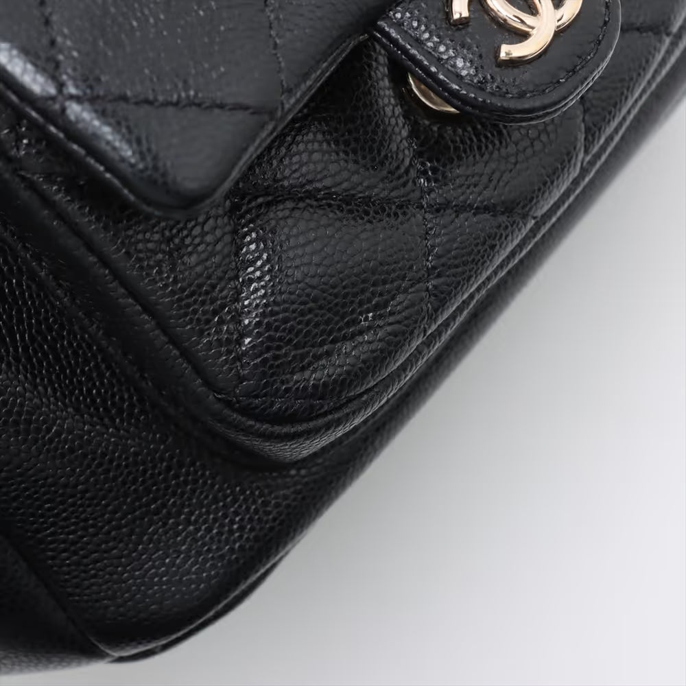 Chanel CC Logo Matelasse Caviar Skin Chain Backpack Black