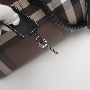 Burberry Check Leather Holdall Boston Bag Brown