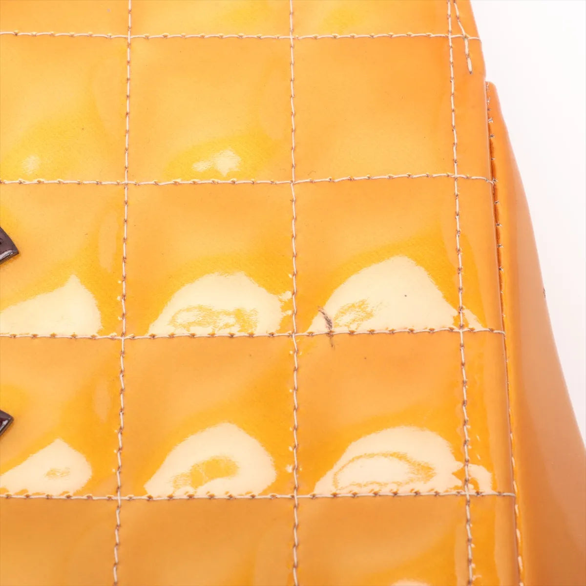 Chanel CC Logo Chocolate Bar Patent Leather Shoulder Bag Gold x Brown