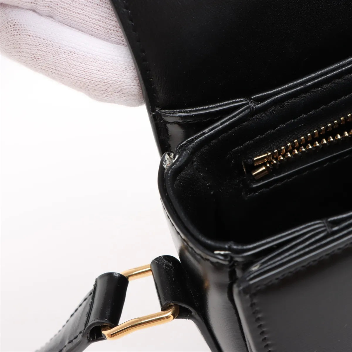 Celine Triomphe Teen Leather Shoulder Bag Black