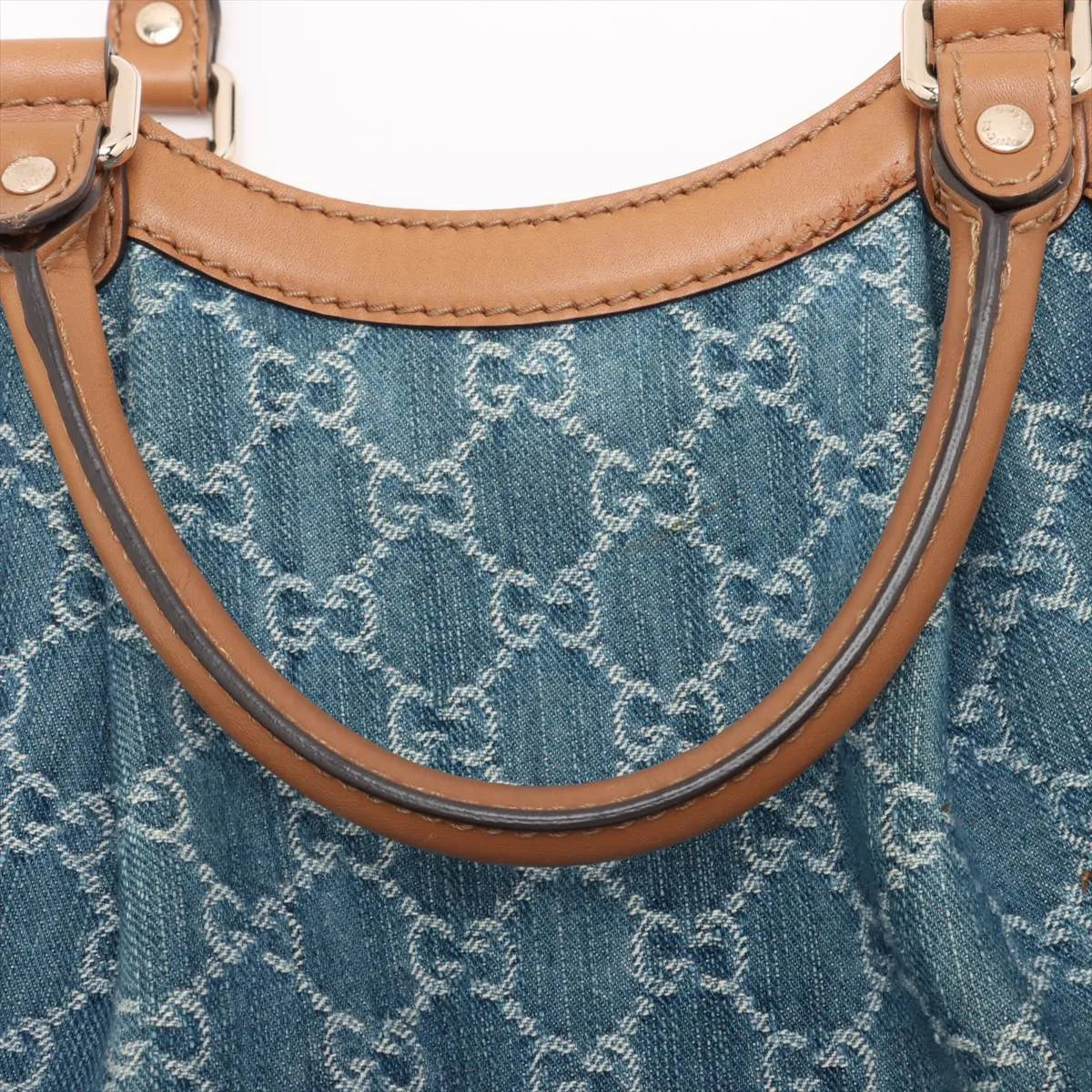Gucci GG Logo Denim Leather Handbag Blue