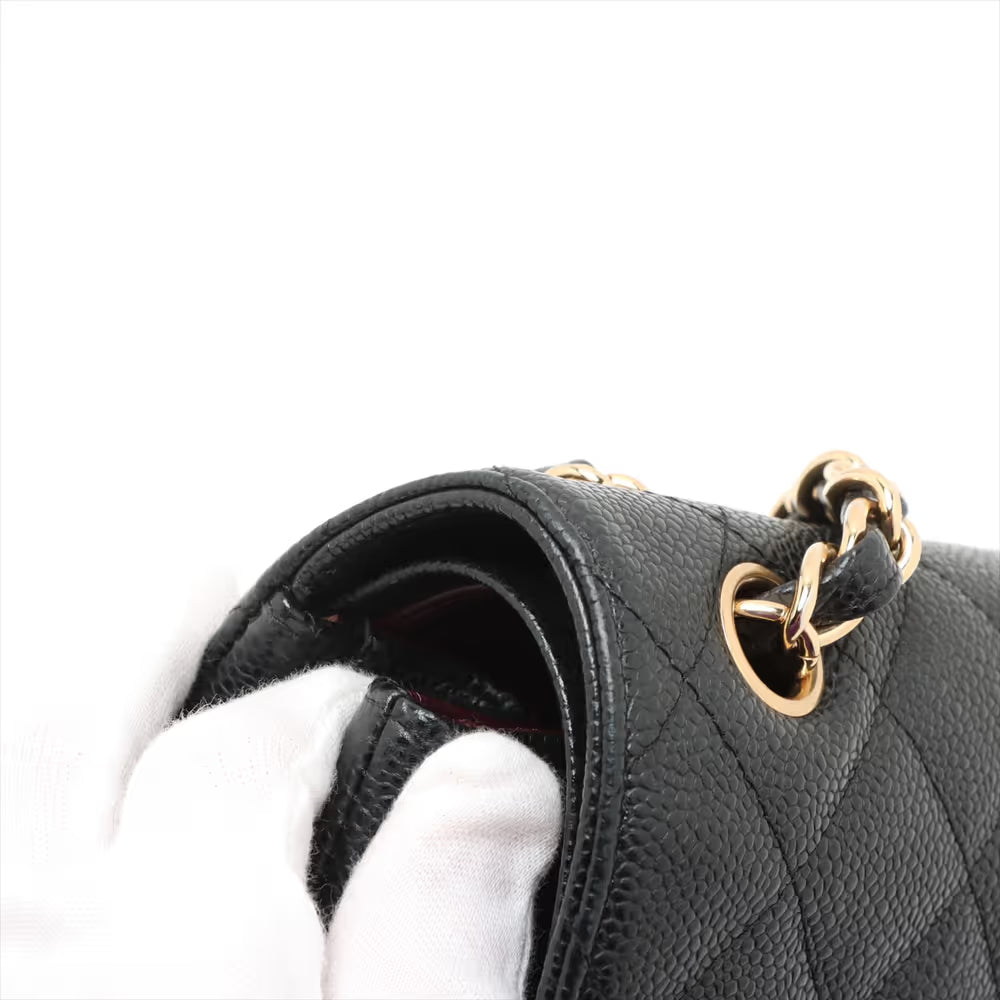 Chanel Demakamatrasse 30 Large Caviar Skin Double Flap Double Chain Bag Black