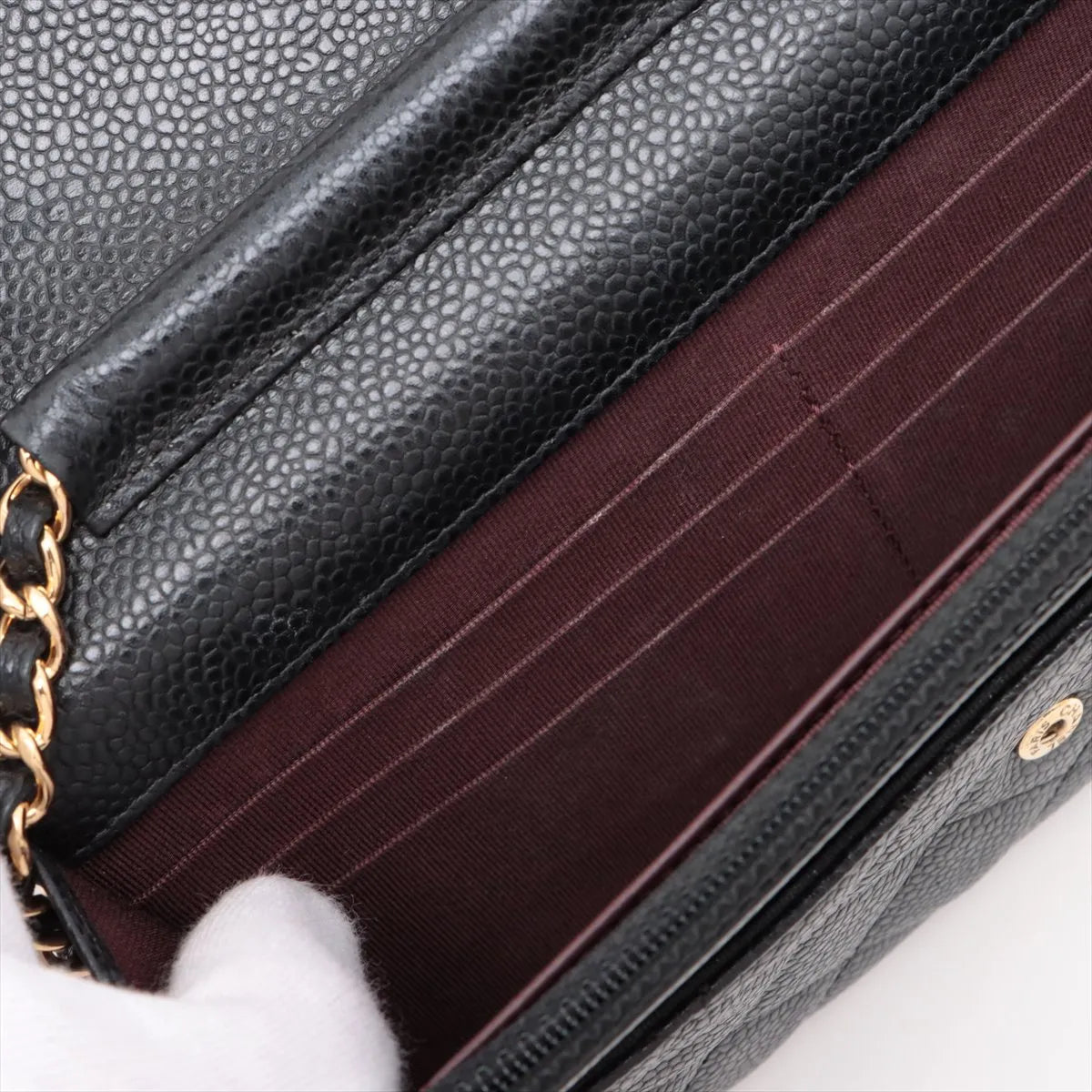 Chanel CC Logo Matelasse Caviar Skin Wallet on Chain Black Gold
