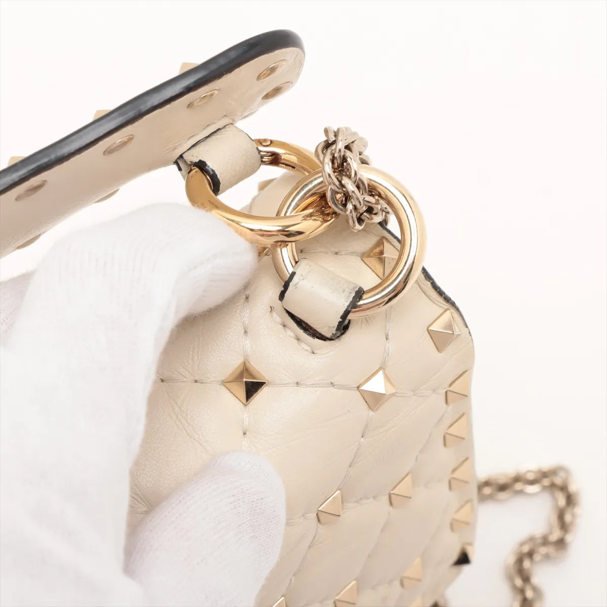 Valentino Garavani Matelasse Rockstud Leather Two-Way Chain Shoulder Bag Beige