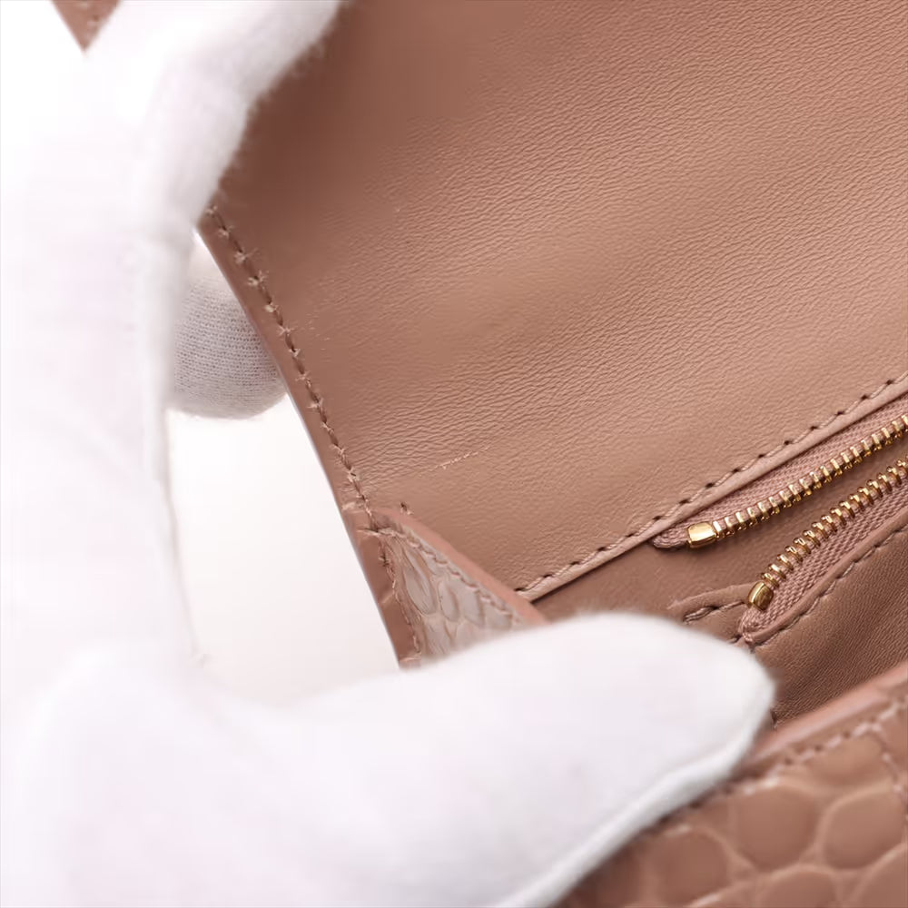 Balenciaga Hourglass Mock Croc Two-Way Handbag Beige