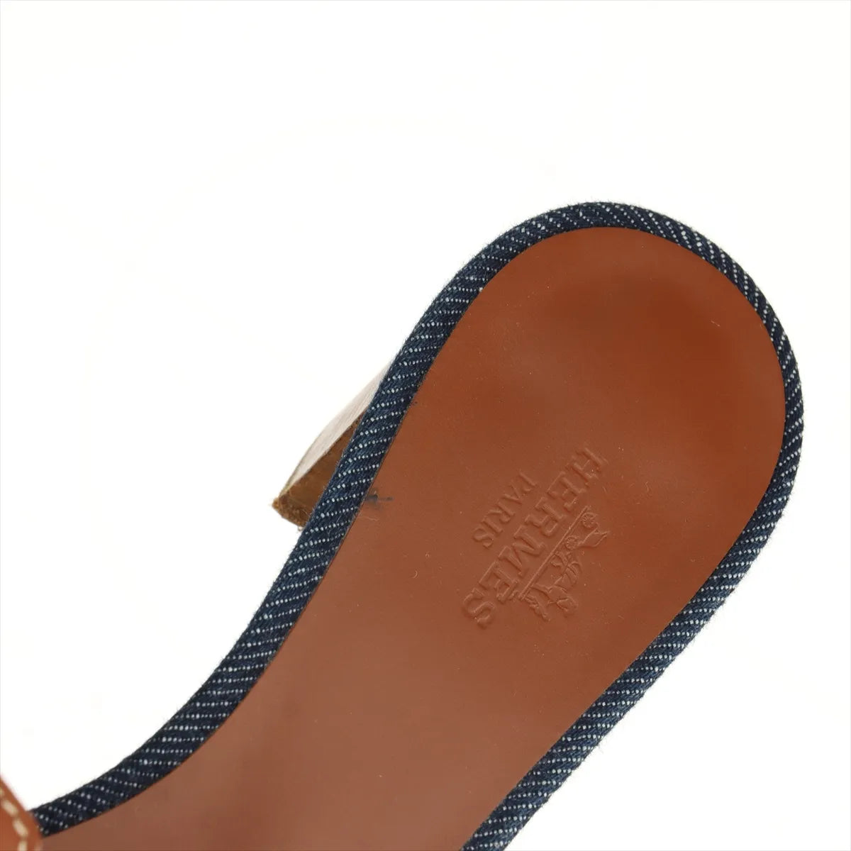 Hermes Oasis Denim & Leather Block Heel Sandals Brown x Denim