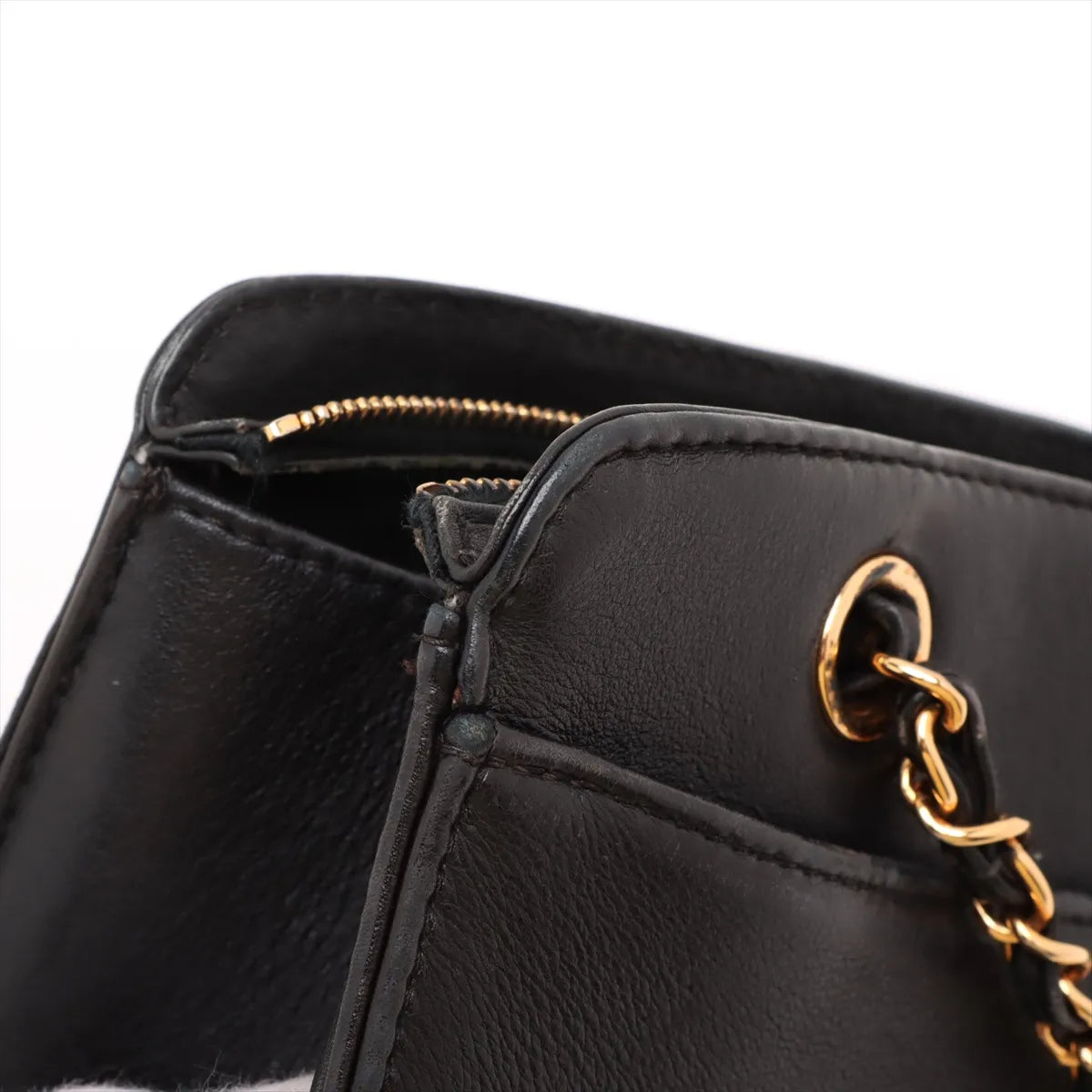 Chanel CC Logo Leather Chain Shoulder Bag Black