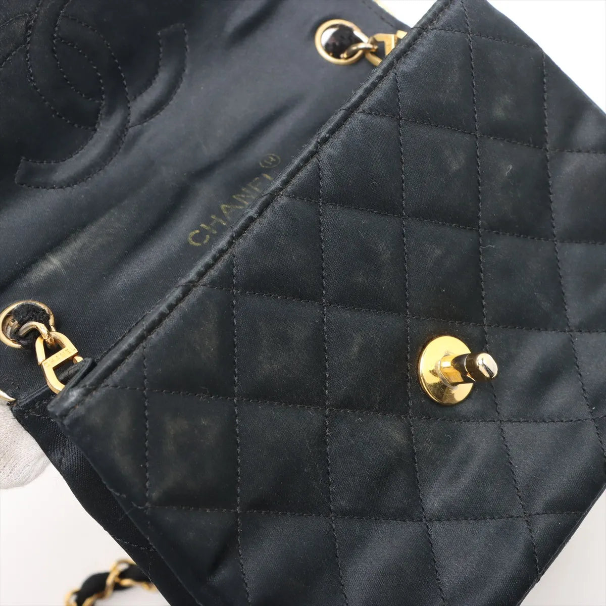 Chanel Mini Matelasse Satin x Leather Single Flap Single Chain Bag Black