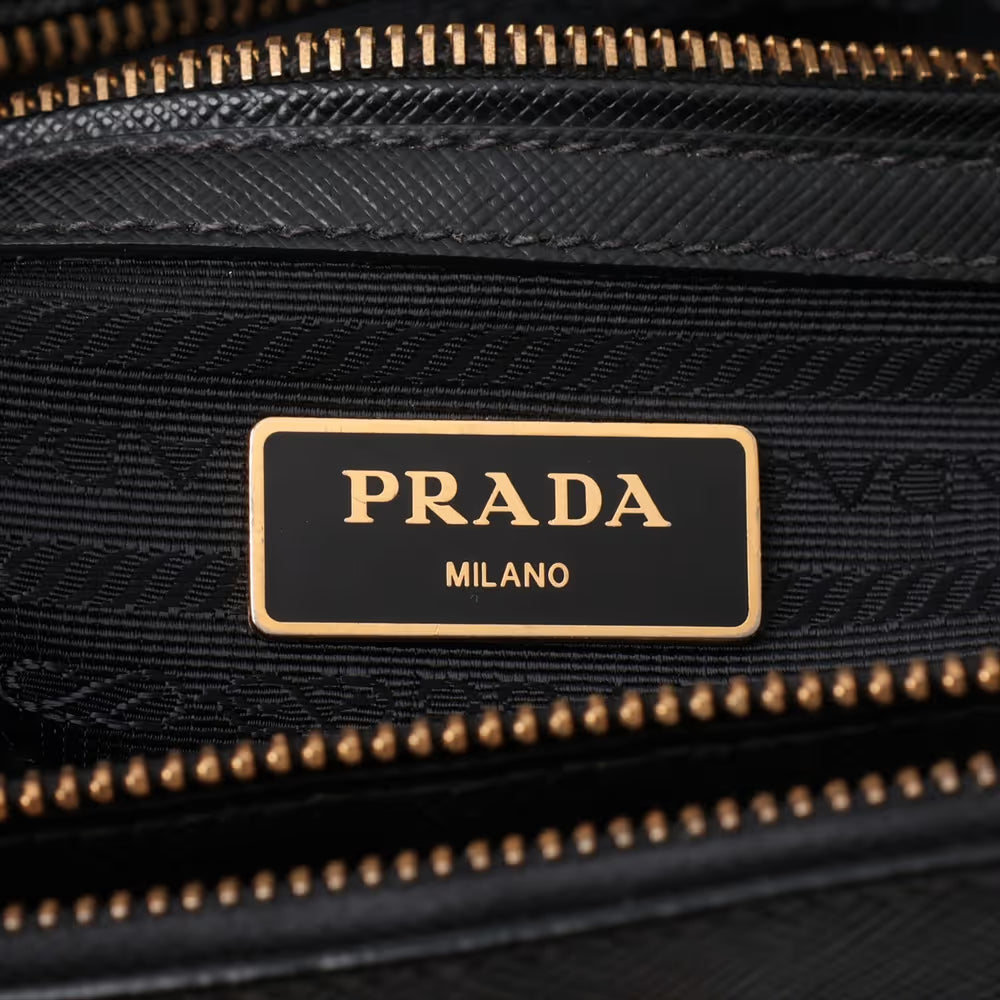 Prada Saffiano Galeria Leather Two-Way Handbag Black