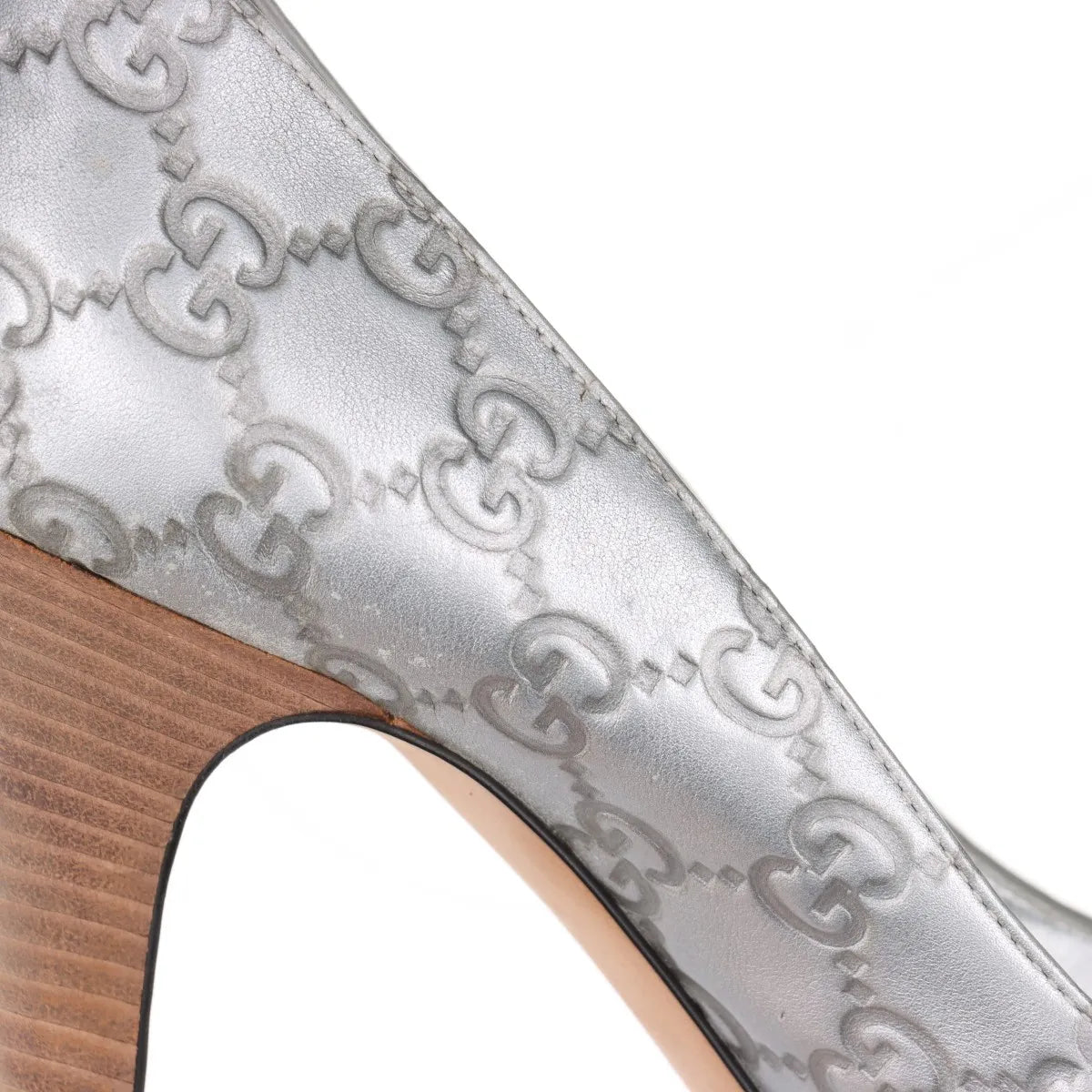 Gucci GG Logo Open-toe Pumps Silver