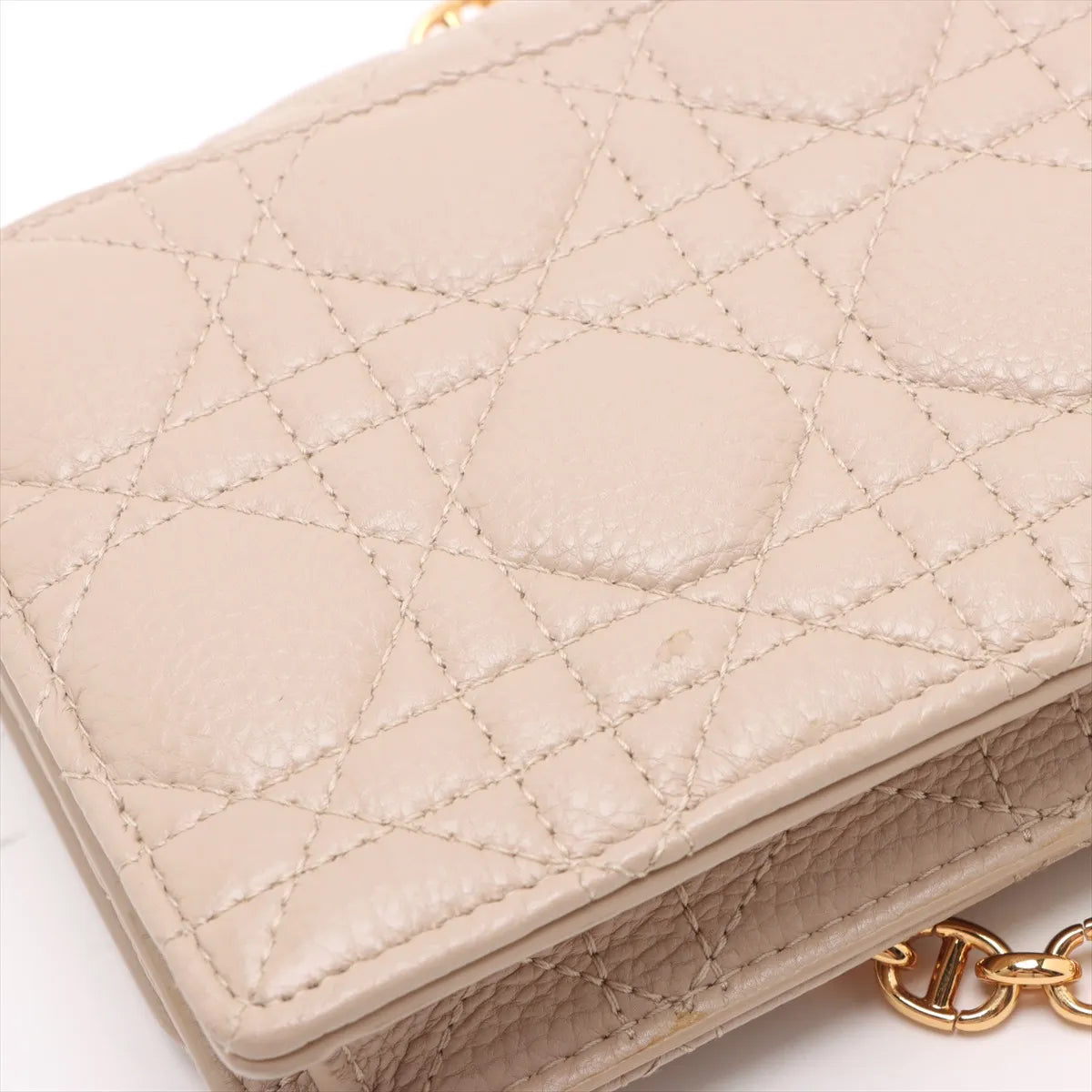 Christian Dior Cannage Caro Leather Wallet on Chain Beige