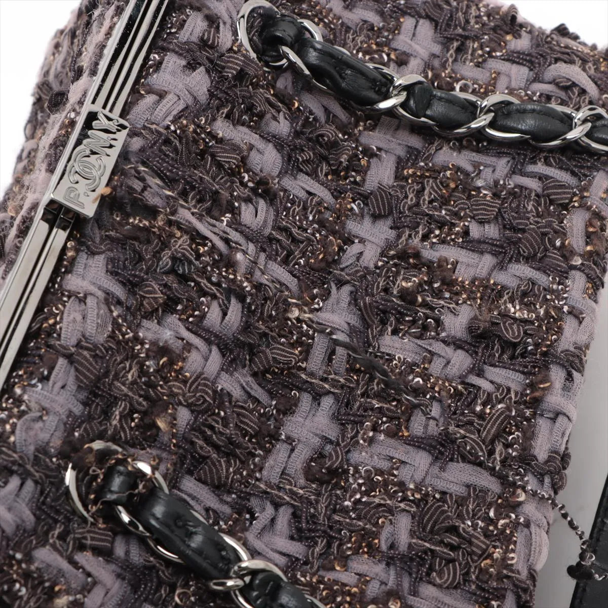 Chanel Paris New York Line Tweed Vanity Chain Handbag Gray X Black