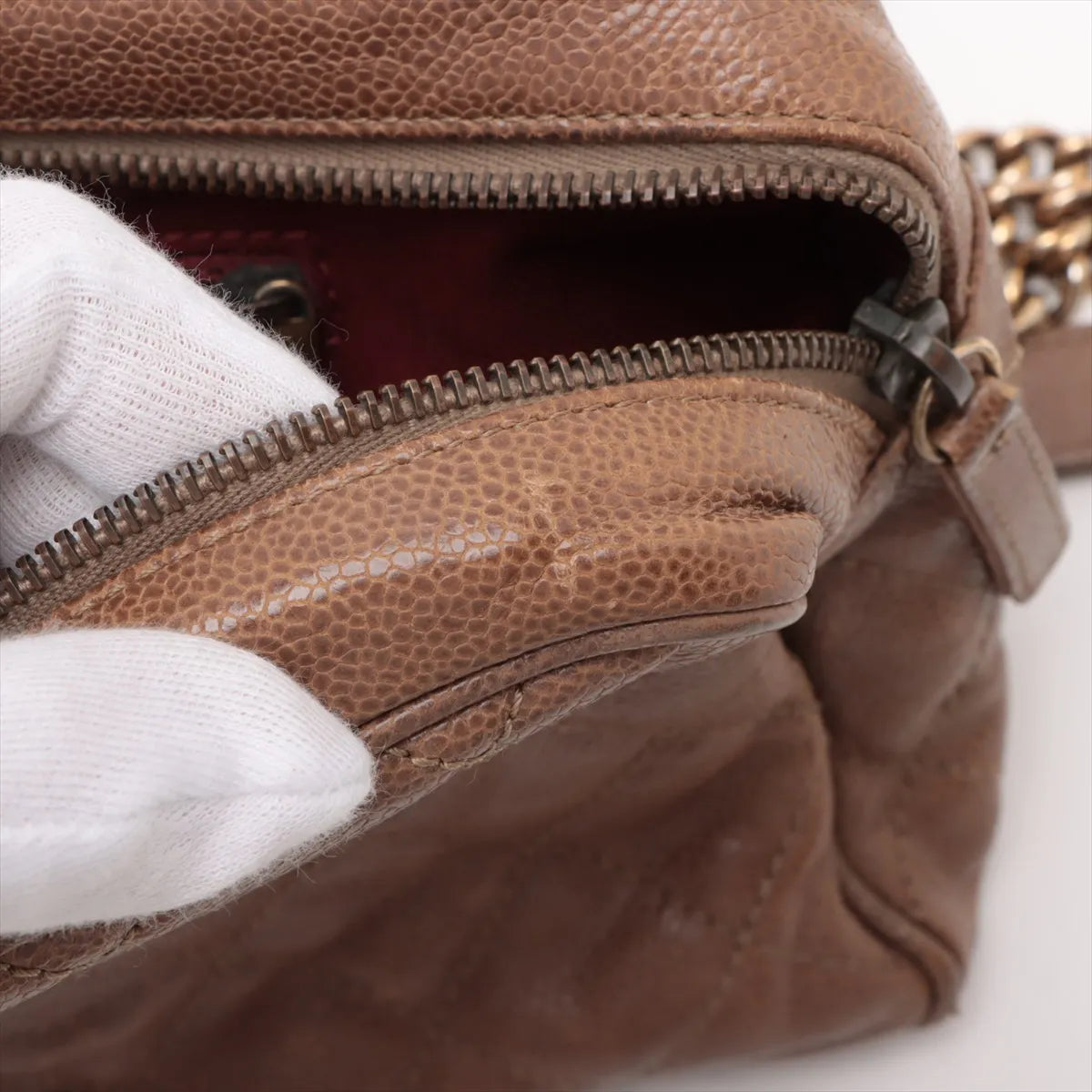 Chanel CC Logo Matelasse Caviar Skin Single Flap Double Chain Bag Brown