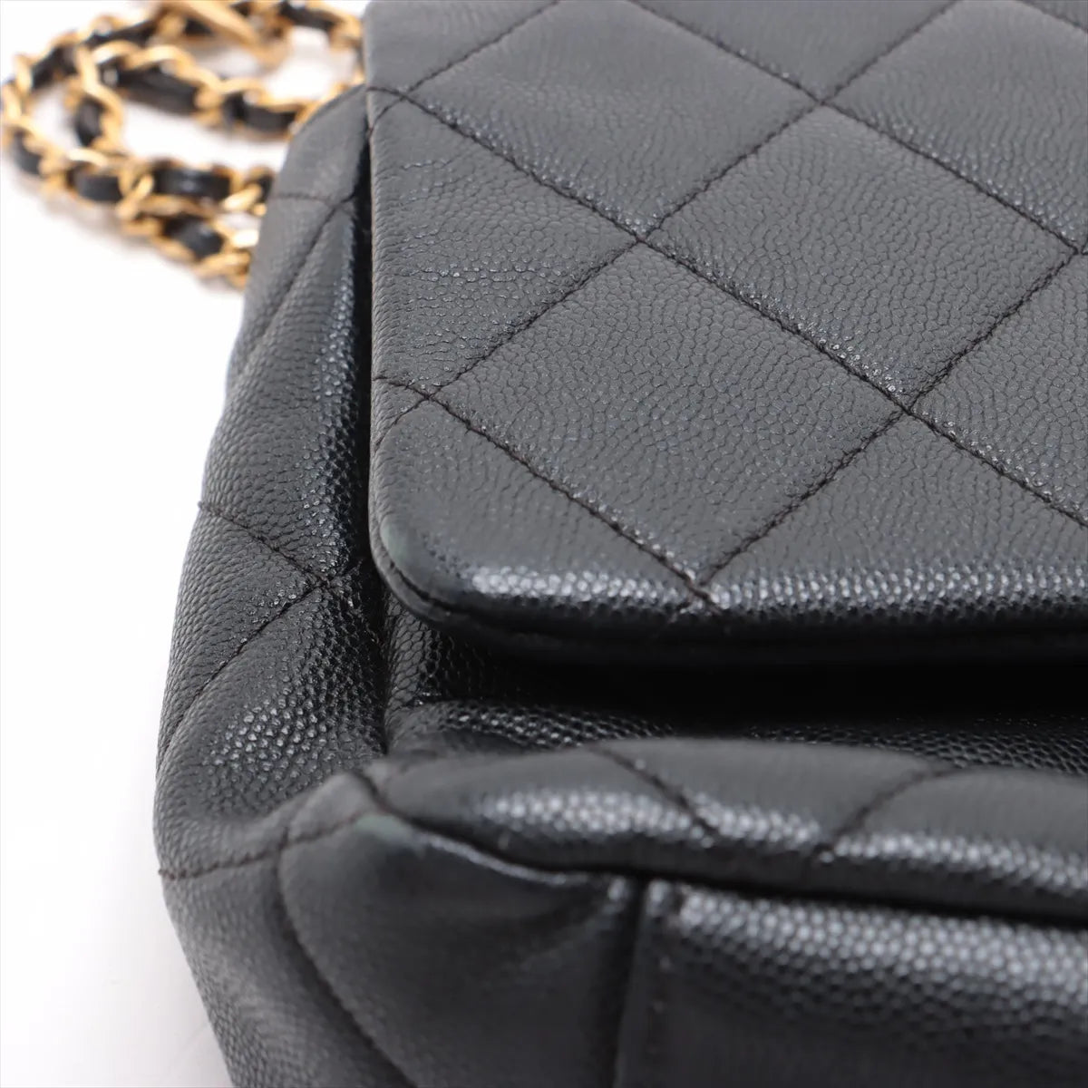 Chanel Matelasse Caviar Skin Single Flap Double Chain Bag Black