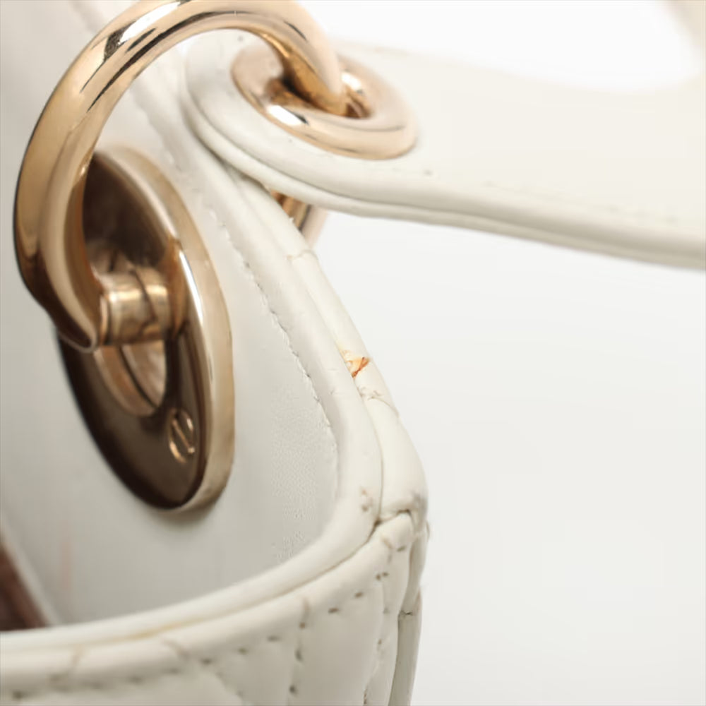 Christian Dior Cannage My Lady Dior Leather Two-Way Handbag White
