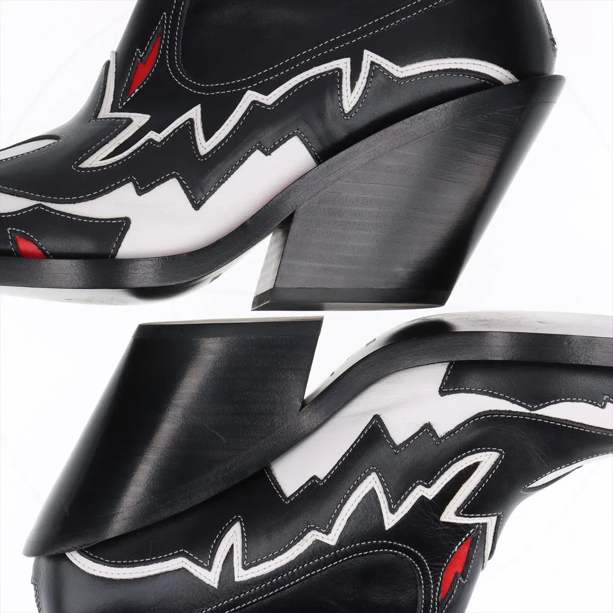 Burberry Leather Western Boots Ladies' Black x Red